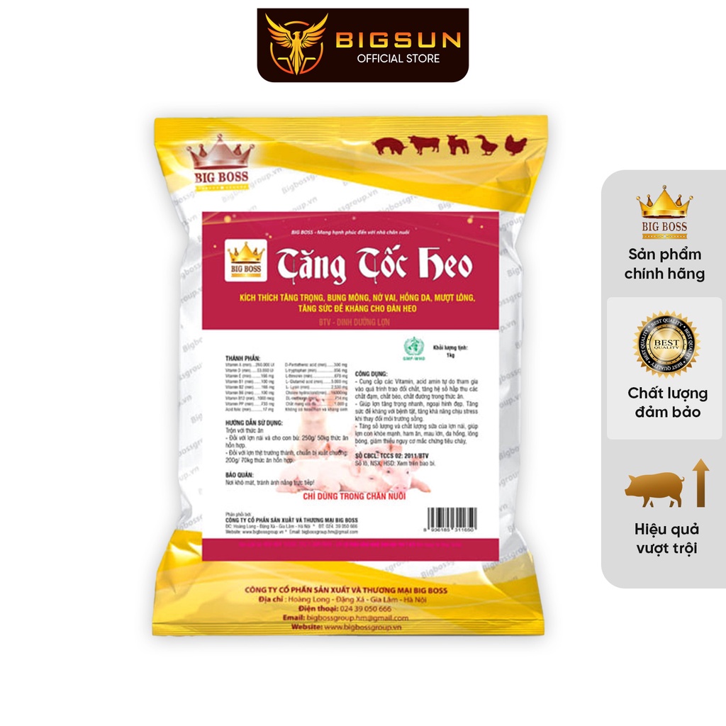 Tăng tốc heo, tăng trọng heo hấp thụ các chất, giúp  heo ham ăn, mau lớn  gói 1kg