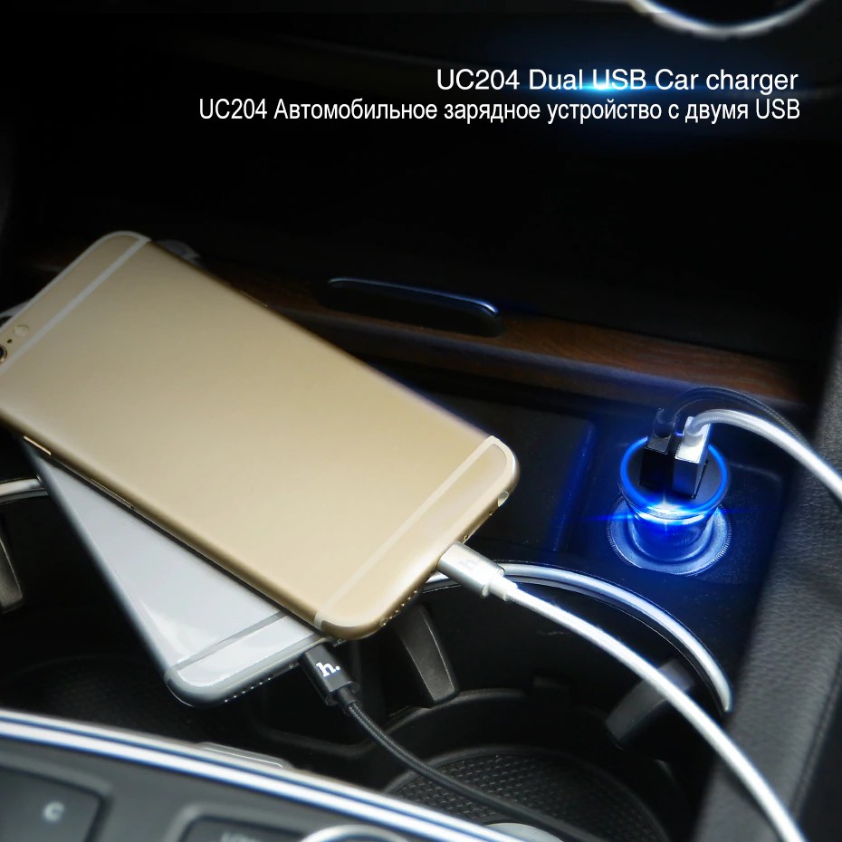 CODHOCO UC204 Mini Car Charger Dual USB Port Charging Adapter 2.4A Universal