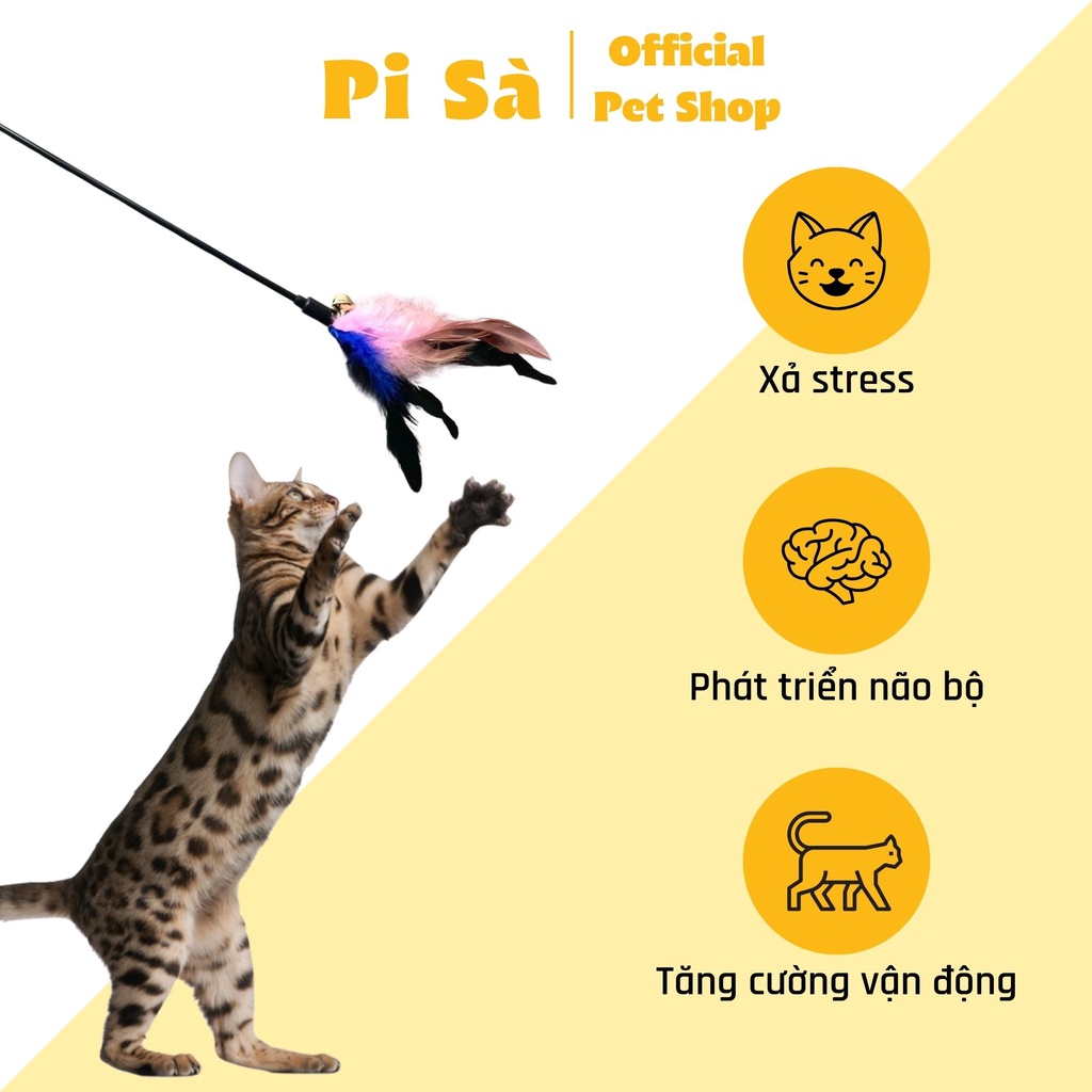 Cần câu mèo lông vũ có chuông nhiều màu sắc | DC02 | Đồ chơi cho mèo bé nhỏ &amp; to lớn vận động gậy trêu mèo giảm stress