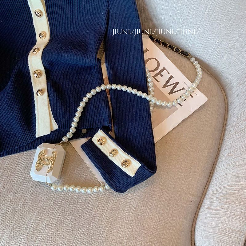 Áo Cardigan Dệt Kim Dáng Ngắn Màu Xanh Navy Thời Trang Mùa Thu Cho Nữ  tao bao
