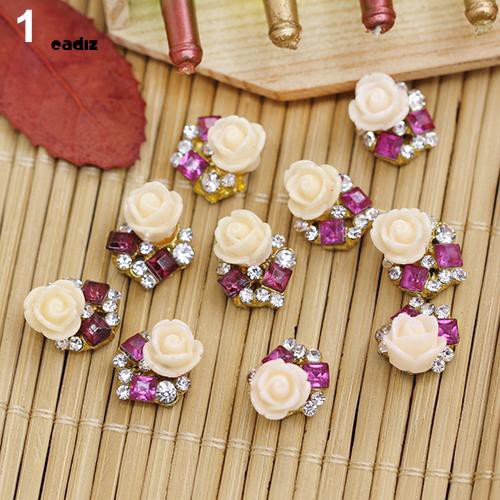 [Hàng mới về] Set 10 phụ kiện đính móng ánh kim có gắn hoa hồng dễ thương sáng tạo