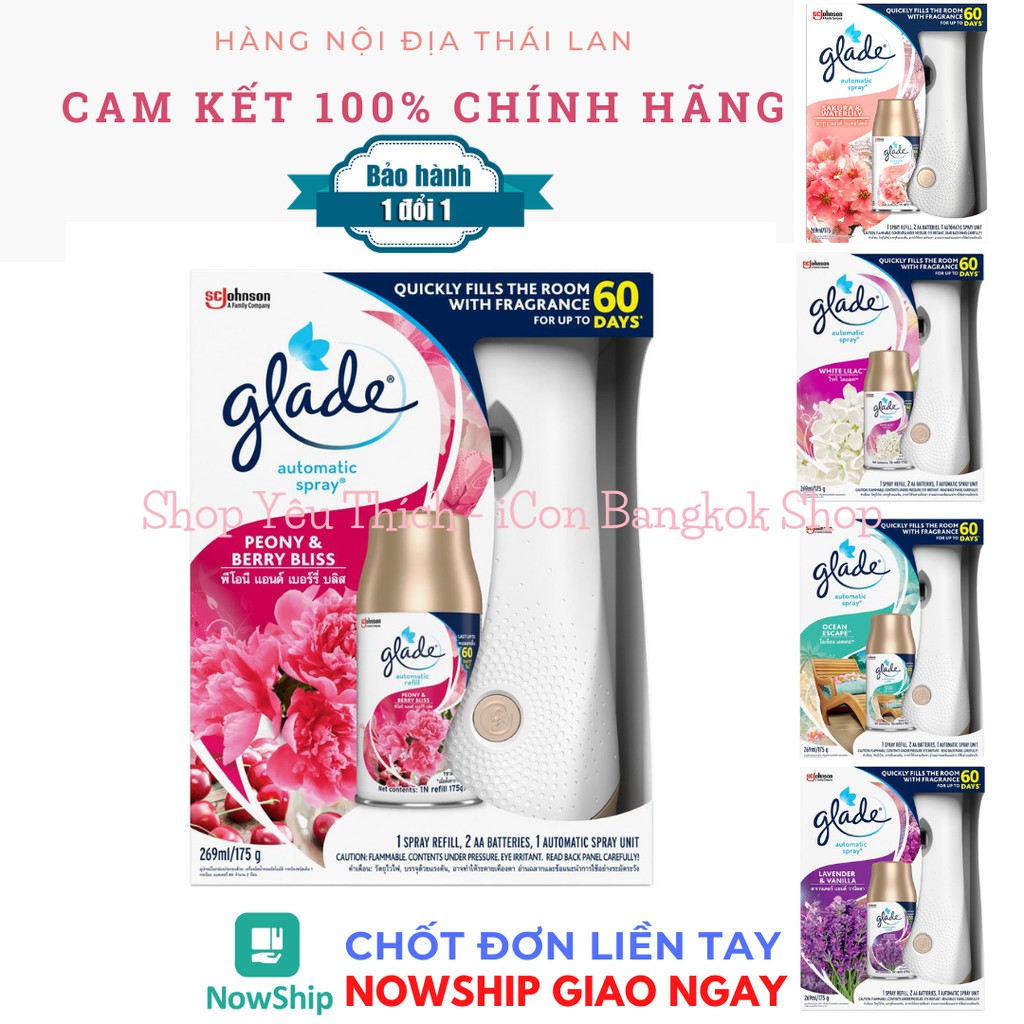 [100% CHÍNH HÃNG] Máy xịt thơm phòng tự động GLADE, hương thơm dịu nhẹ, thay lõi 269ml