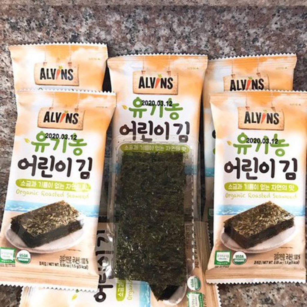 Rong Biển Hữu Cơ Tách Muối Ăn Liền Alvins 15G Hàn Quốc Cho Bé Ăn Dặm Ăn Vặt Từ 6 Tháng Trở Lên Bổ Sung Canxi
