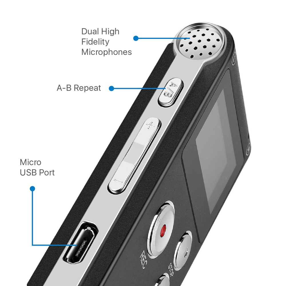 VIRWIR Máy ghi âm giọng nói 3D hỗ trợ MP3 mini âm thanh nổi sạc lại được tiện lợi