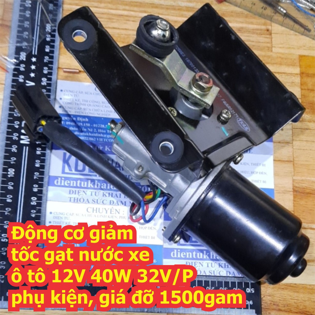 Động cơ giảm tốc gạt nước xe ô tô 12V 40W 32V/P phụ kiện, giá đỡ 1500gam kde6778