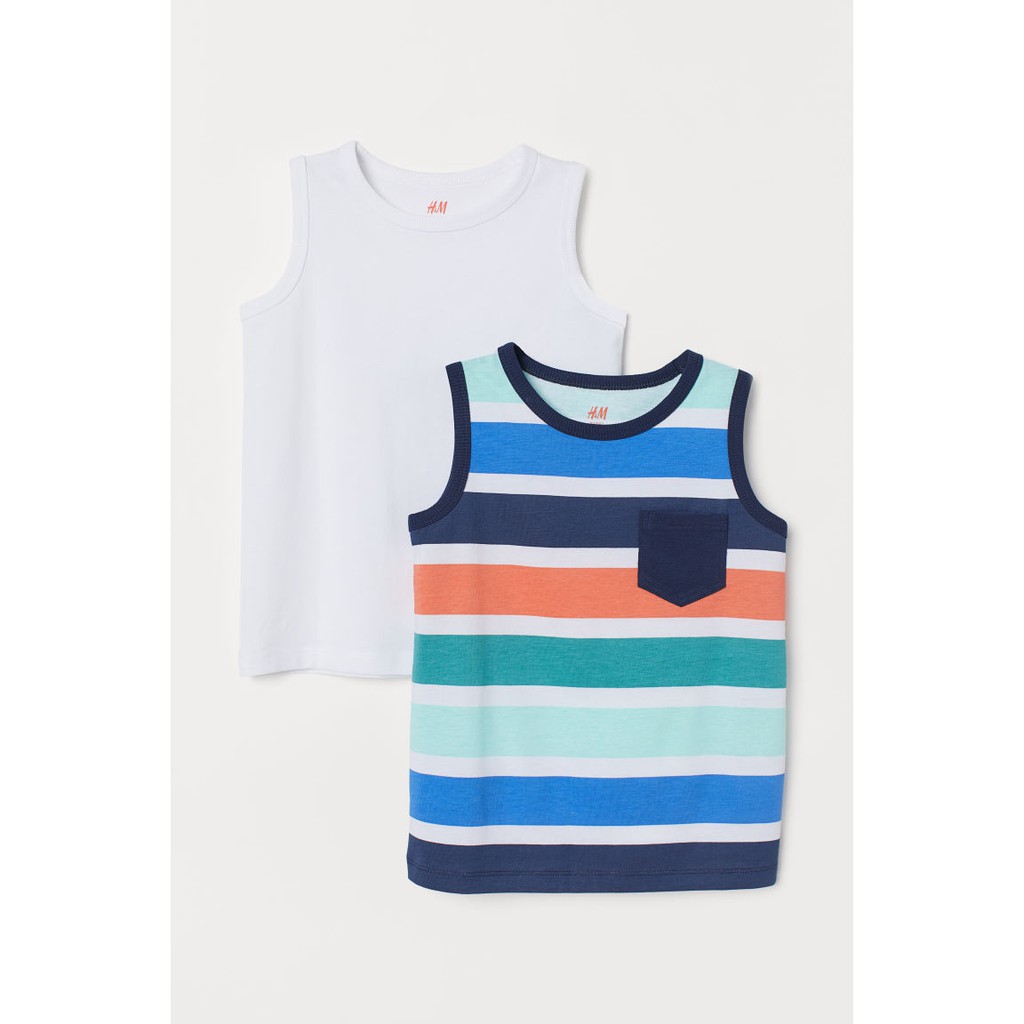 Set 2 áo 3 lỗ kẻ xanh HM H&amp;M size 1.5-2, 8-10y_hàng chính hãng Anh