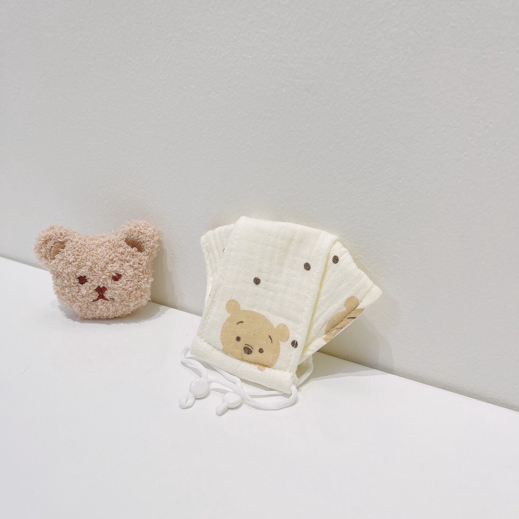 Khẩu trang vải 4 lớp cho bé từ 1- 6 tuổi - Khẩu trang xô muslin Baby King cao cấp có dây đeo điều chỉnh