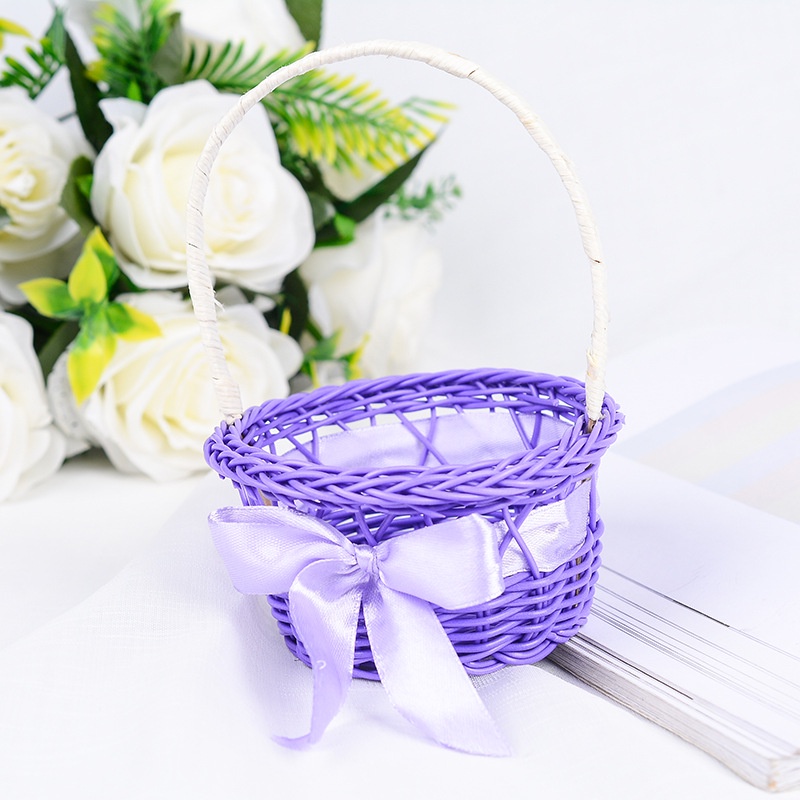 Giỏ Hoa Đan Mây Có Dây Ruy Băng Thắt Nơ Nhỏ Xinh Trang Trí Tiệc Cưới/Đạo Cụ Chụp Ảnh