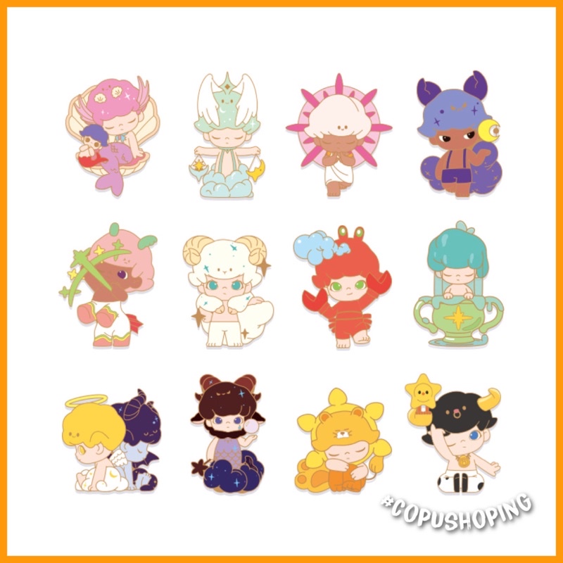 Huy hiệu DIMOO Mystery Pin set phiên bản 12 cung hoàng đạo The Zodiac Series Pop Mart