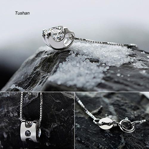 TUSH_Women Cubic Zirconia Pendant Silver Plated Drop for Necklace Chain Jewelry Gift