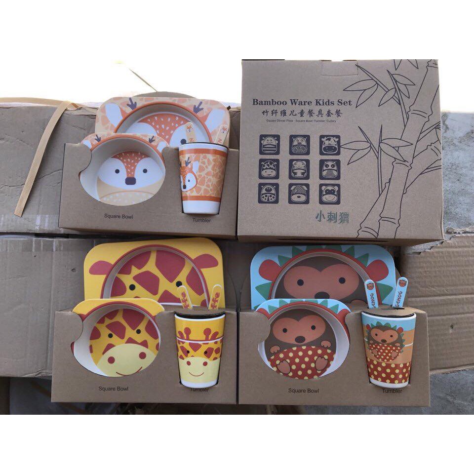 Set khay ăn dặm 5 chi tiết giao mẫu ngẫu nhiên cho BÉ TRAI BÉ GÁI Bộ đồ dùng ăn dặm sợi tre Bamboo ware for kids