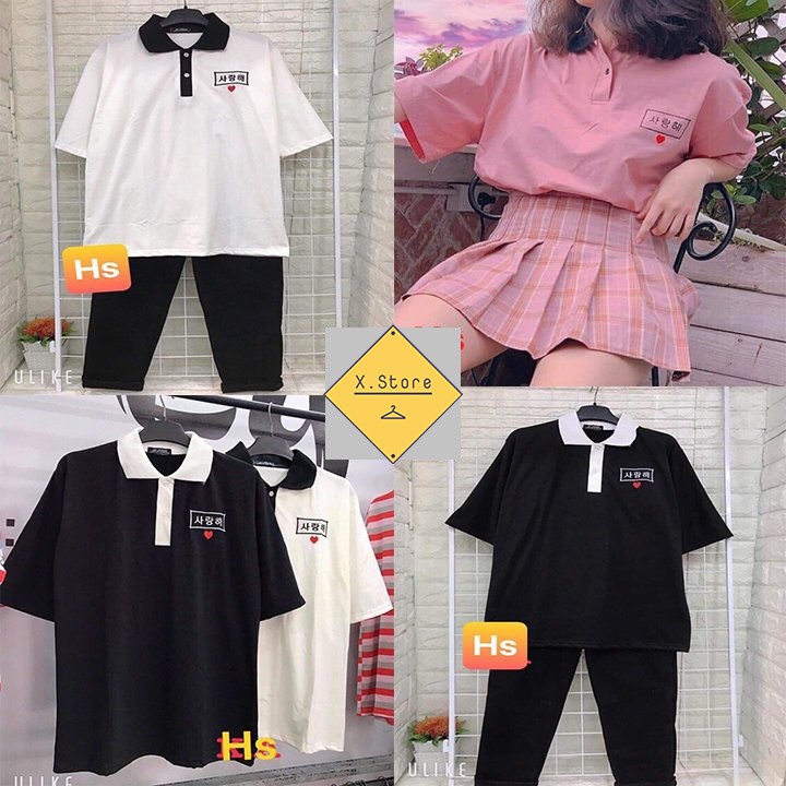 Áo Thun Polo 3 Màu Thêu Chữ Hàn X.Store Nam Nữ Cotton Dáng Rộng Nam Nữ - Phông Tay Lỡ Form Rộng Unisex - Có Ảnh Thật 985