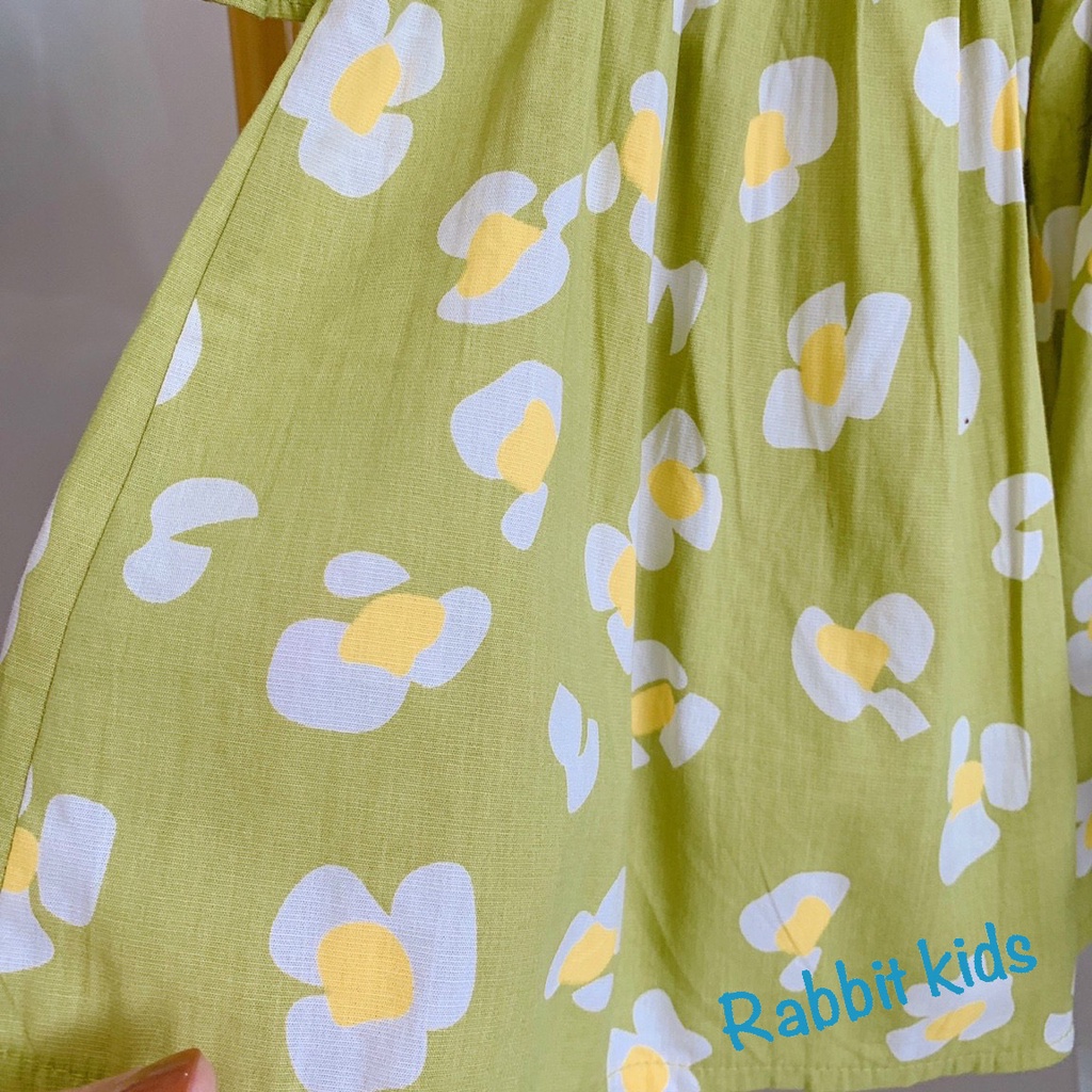 Váy Mùa Hè Bé Gái💝FREESHIP💝Rabbit Kids-Đầm Size Đại Cho Bé 8-40kg Xanh Cốm Cổ Vàng Chất Đũi Mềm Mại Thoáng Mát