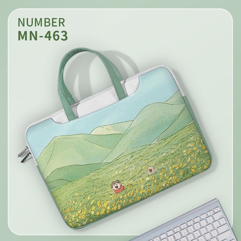 Túi máy tính xách tay dễ thương Tay cầm màu xanh lá cây Túi đựng 13-17 inch Túi xách Túi đựng máy tính xách tay Túi Messenger
