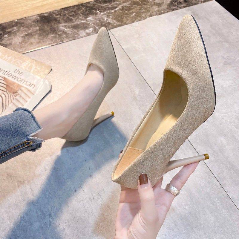 Giày Cao Gót Mũi Nhọn Màu Đen Thời Trang Theo Phong Cách Hàn Quốc