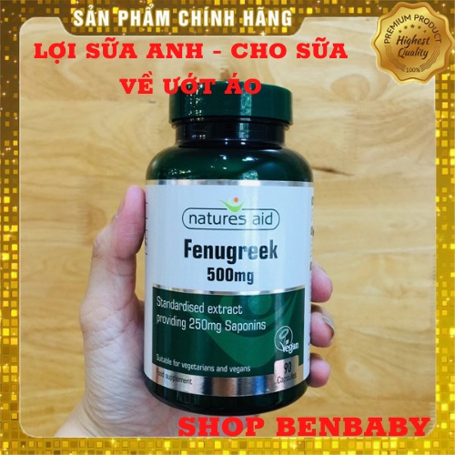 Viên uống lợi sữa Anh, lợi sữa Cỏ cà ri Natures Aid Fenugreek 500mg - Anh (90 viên)