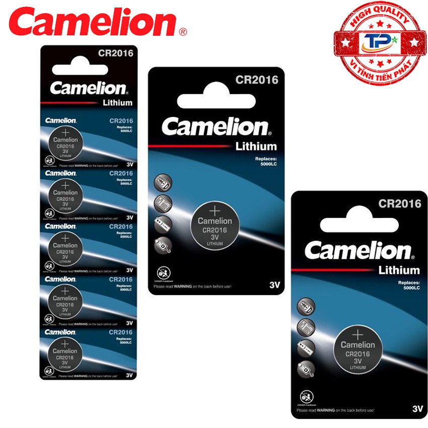 Vỉ 5 viên pin Nút CR2016 Camelion Lithium Battery 3V - Cmos Camelion CR2016 (mẫu mới)