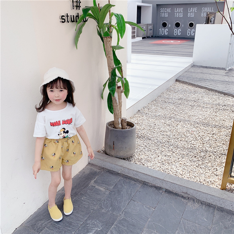 Quần Short Cotton Hình Chuột Mickey Đáng Yêu Cho Bé Gái Kiểu Hàn Quốc 2021