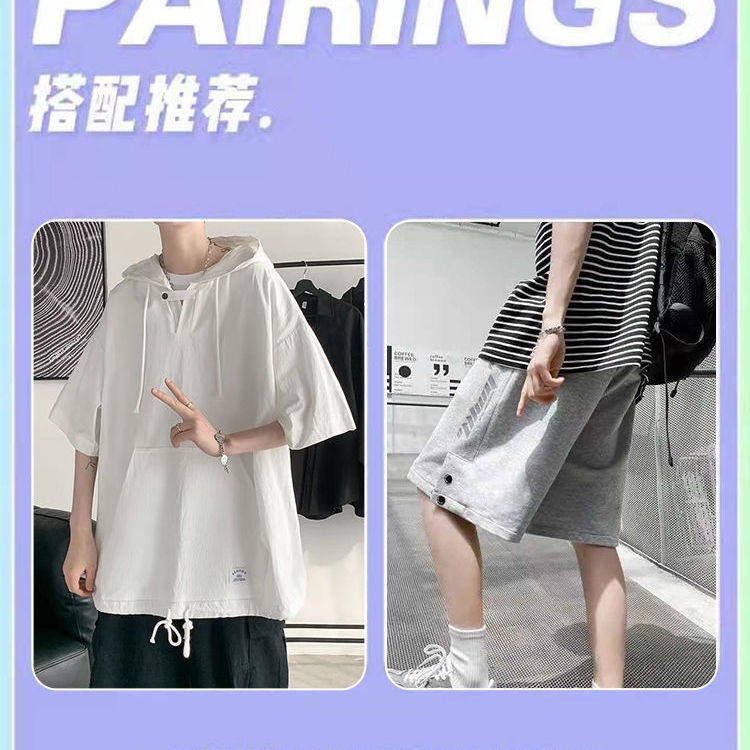 Áo Hoodie Ngắn Tay Dáng Rộng Thời Trang Dành Cho Nam