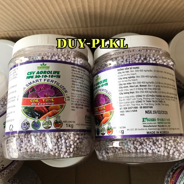 1 ký - PHÂN TAN CHẬM HÀN QUỐC : NPK 20-10-10 + TE CSV - AGROLIFE