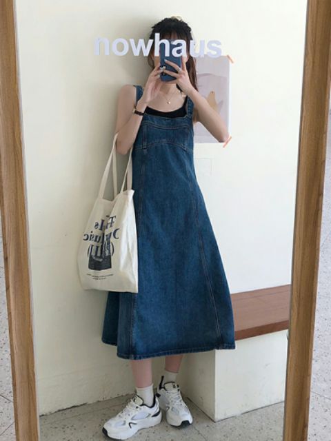 Váy Yếm Jean, Bò Chữ A Dáng Dài Taobao Order Kèm Ảnh Thật