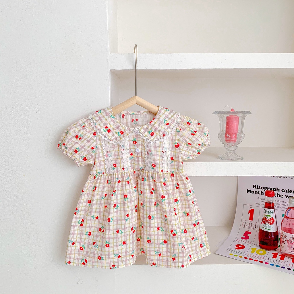 Đầm Công Chúa Tay Ngắn In Hoa Cho Bé Gái