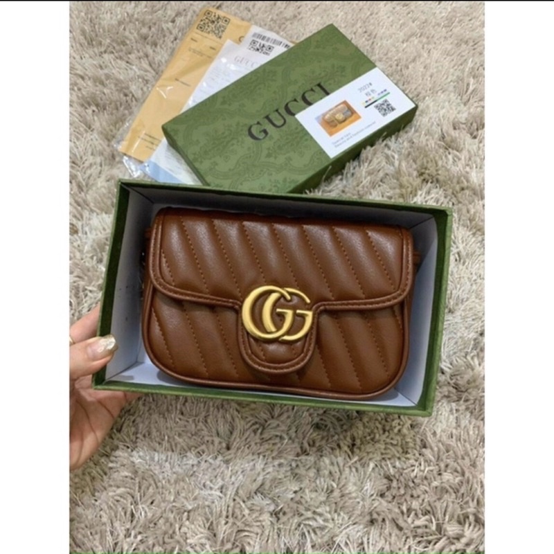Túi Chữ G Nâu Tây Da Mềm Zize 18cm loại đẹp Full hộp xanh