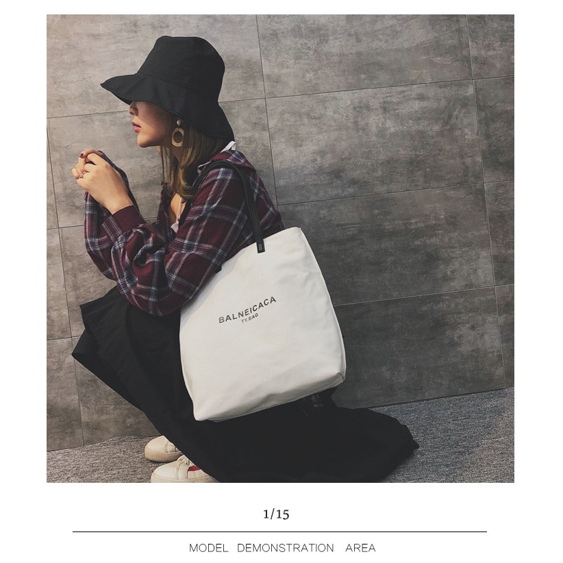 [Mã FASHIONT4WA2 giảm 10K đơn từ 50K] Túi Tote Canvas Đeo Vai Balneicaca - Vải Dệt Canvas 2 Màu Trắng - Đen TTI05