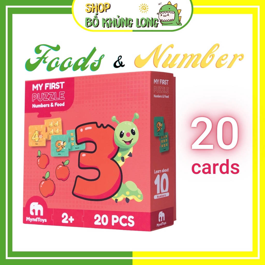 Bộ Đồ Chơi Xếp Hình MFP Numbers &amp; Food MyndToys 20 Thẻ Dễ Thương Đồ Chơi Phát Triển Trí Tuệ Cho Bé - BỐ KHỦNG LONG