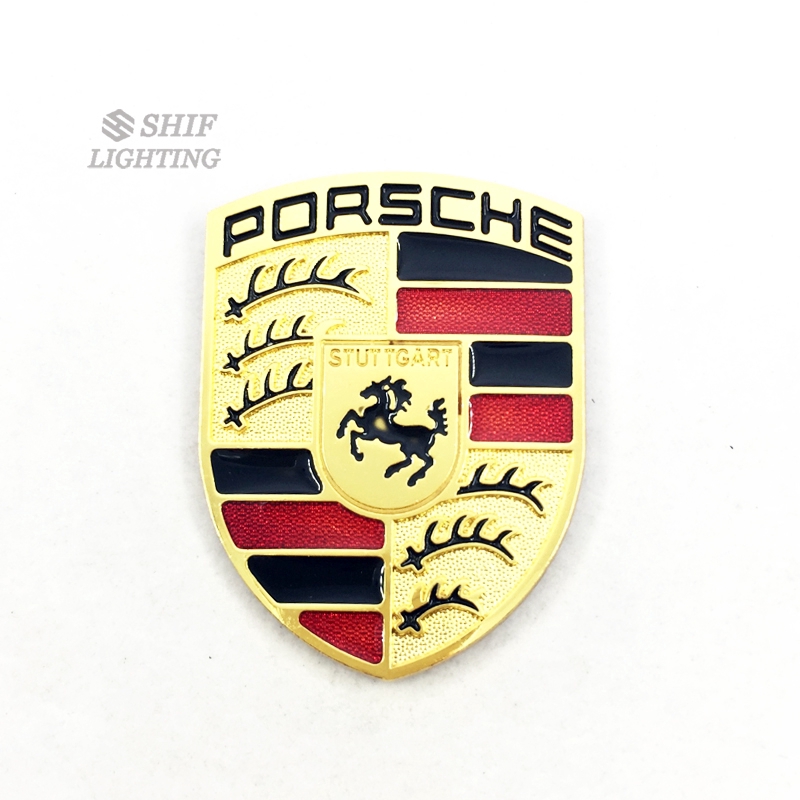 Logo hình ngựa bằng kim loại màu vàng dán trang trí xe hơi Porsche