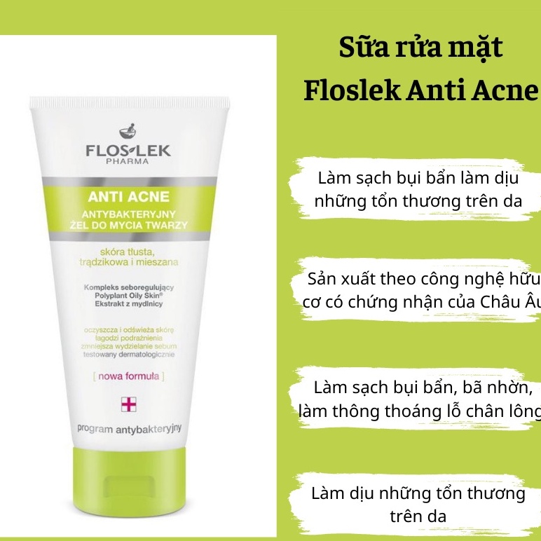 Sữa Rửa Mặt Floslek Anti Acne Bacterial Face Cleansing Gel 200ml Cho Da Dầu M ụn