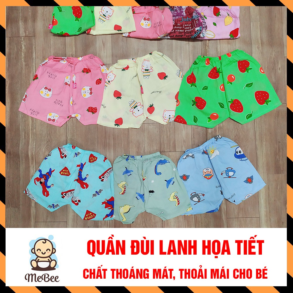 Quần ĐÙI LANH họa tiết mềm mịn, thoáng mát cho bé 3-15kg (1 chiếc)