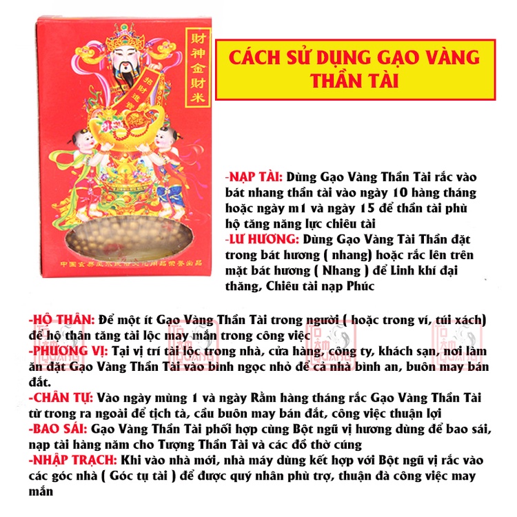 Gạo vàng phong thủy Thần Tài – đồ cúng đặt trên bàn thờ Thần Tài cao cấp giúp chiêu tài đón lộc – may mắn - phát tài