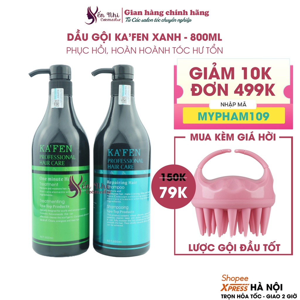 Dầu gội Kafen Xanh hoàn hình cấu trúc sợi tóc dầu kafen 800ml- mỹ phẩm tóc yến nhi DG15