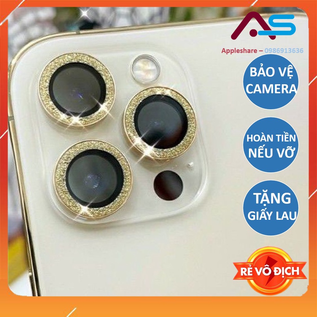 Kính cường lực camera viền kim loại nhũ kim tuyến iphone 13promax/ 12promax/ 11promax/ 13/ 12/ 11 pro max/ mini/ 11pro