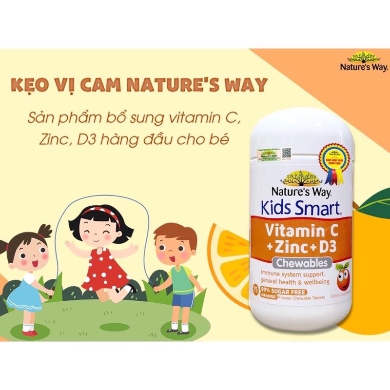 [ Chính hãng] Viên nhai Nature's Way Kids Smart Vitamin C+ZinC + D3 Chewables ( Úc )