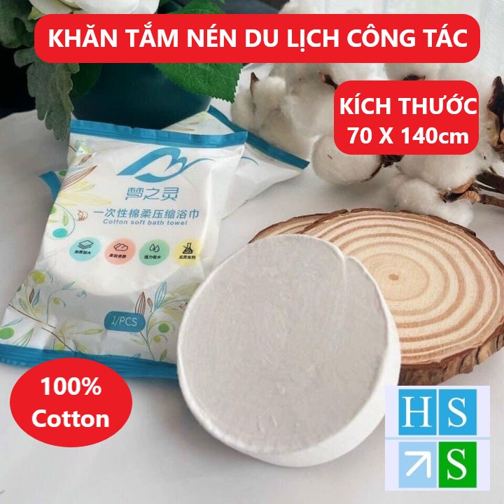 Khăn tắm nén CAO CẤP 70x140cm cotton không xù lông khăn nén nhỏ gọn tiện mang theo du lịch công tác - HS Shop Thủ Đức