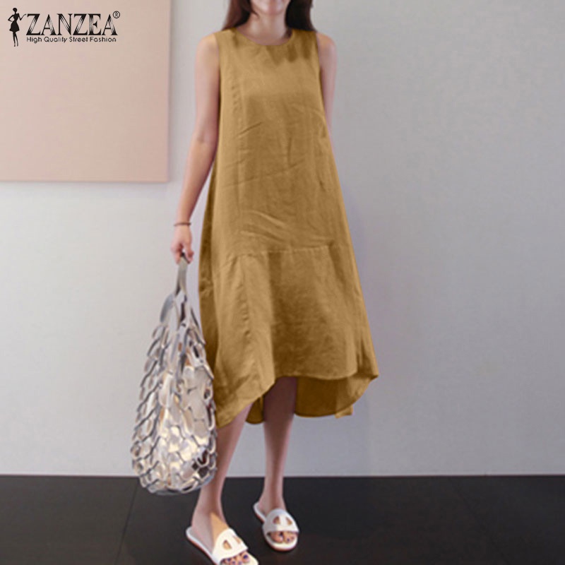 Đầm midi ZANZEA không tay cổ tròn dáng rộng thời trang cho nữ