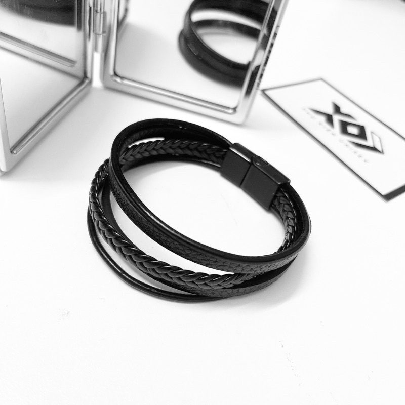 Vòng Tay Leather Nam Màu Đen Da Cao Cấp - Lắc Tay Da Bện Nhiều Lớp Cá Tính Unisex Thời Trang