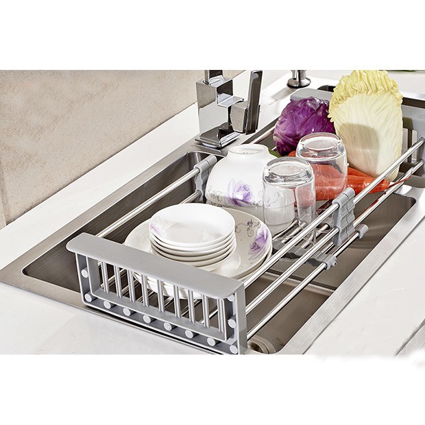 Rổ gác bồn rửa chén bát inox sâu lòng điều chỉnh được kích thước| Kệ gác bồn rửa bát