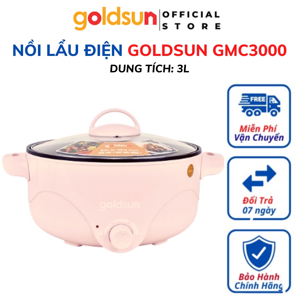 Nồi Lẩu Điện Goldsun GMC3000 Dung Tích 3L, Nồi Nấu Đa Năng Có Vung, Lớp Chống Dính Bảo Vệ