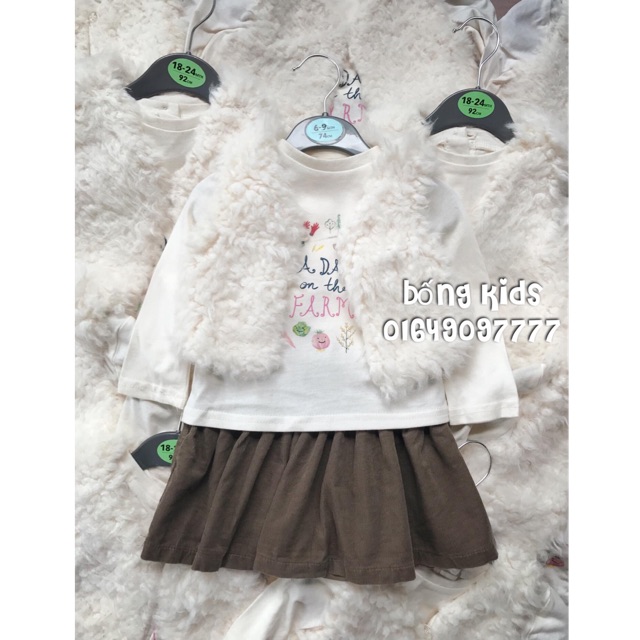 Bộ Váy 3 Món Bé Gái Kèm Gile Lông Cừu PR 0-3m