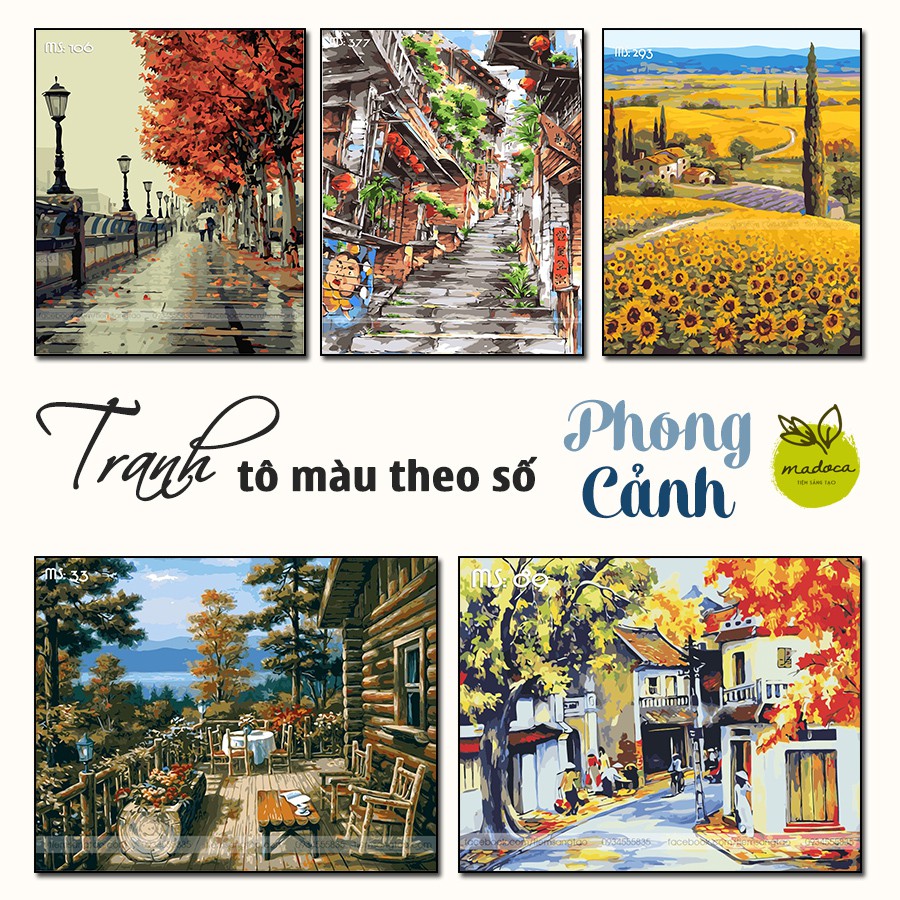 [TỔNG HỢP] Tranh sơn dầu số hóa tự tô màu Phong cảnh Madoca (có khung 40x50cm)