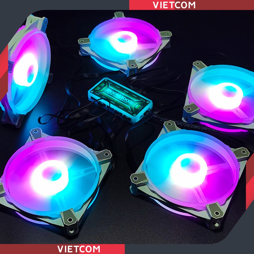 Quạt Tản Nhiệt, Fan Led ARGB Coolmoon X3 &amp; Bộ Hub Coolmoon + điều khiển - Tặng kèm ốc vít