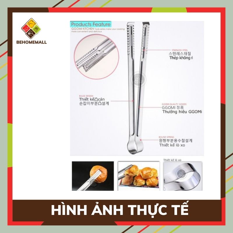 Kẹp gắp thịt nướng Ggomi BEHOMEMALL inox không gỉ kẹp chống trơn trượt GG205 GG234