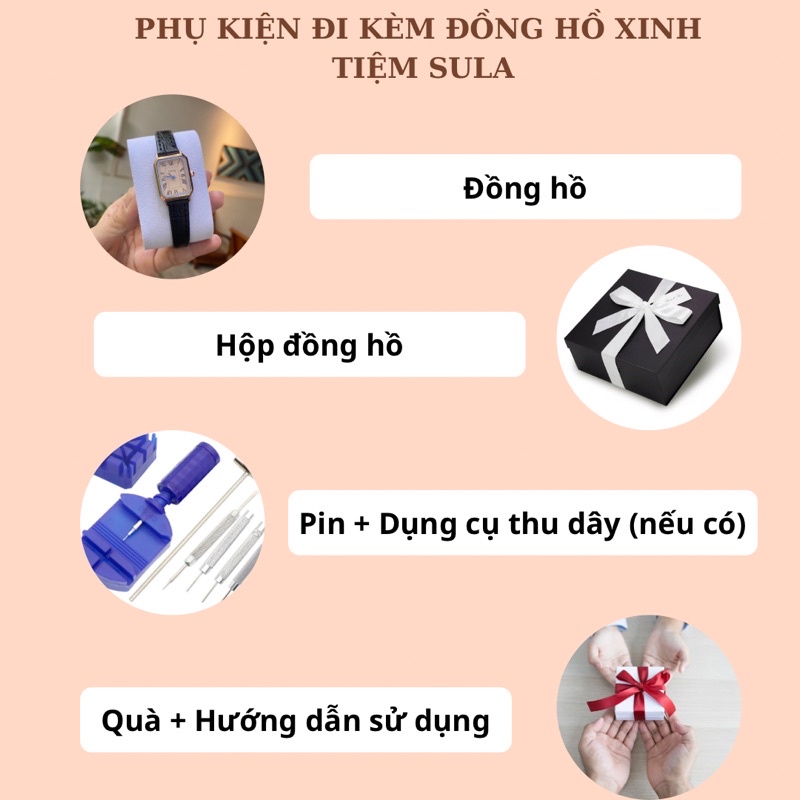 Đồng hồ nữ dây da đẹp mặt chữ nhật SULAGOG chính hãng chống nước 3ATM chống xước