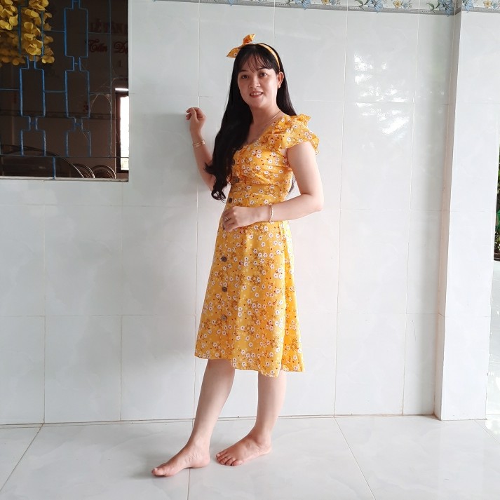 Váy đầm nữ dáng chữ A họa tiết hoa nhí kèm băng đô HT77