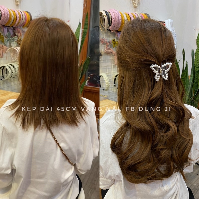 A07 tóc giả kẹp dải 45cm xoăn
