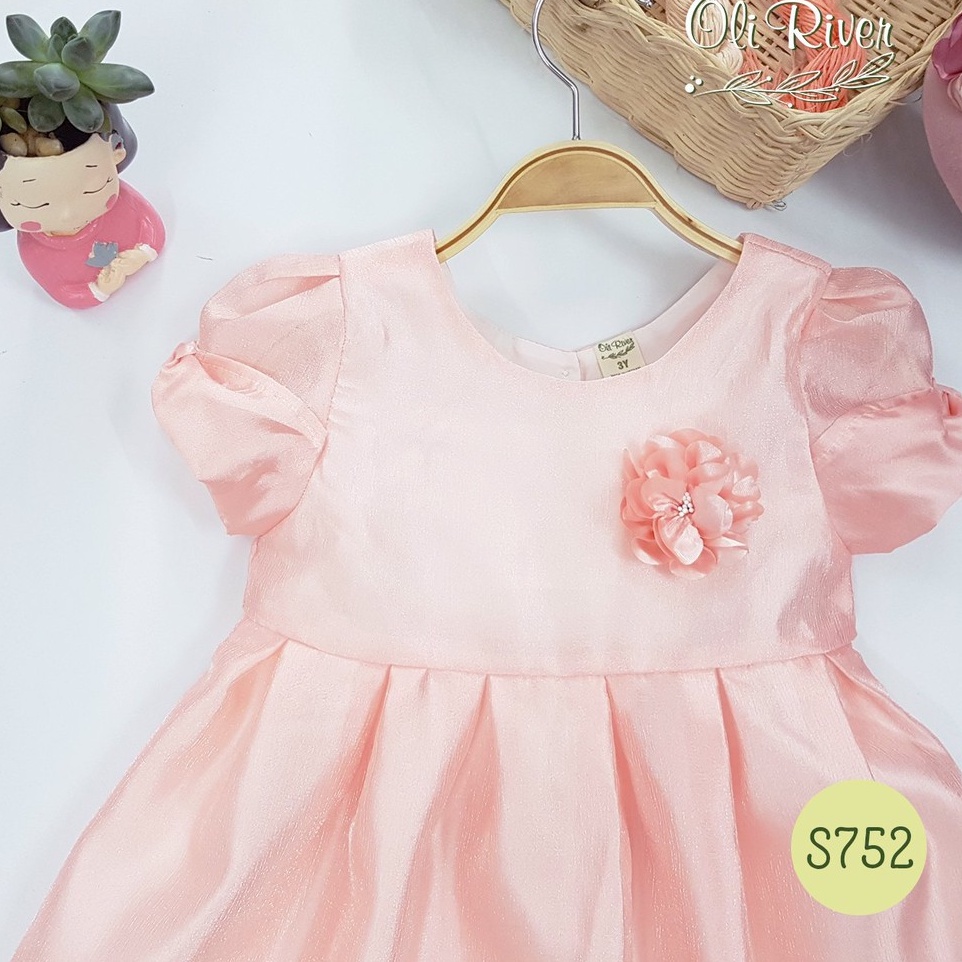 Đầm bé gái công chúa màu hồng cam đính hoa