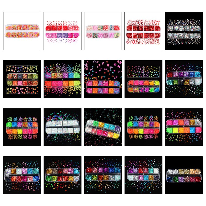 Hộp sequin 12 ngăn thời trang ánh kim làm móng tiện dụng